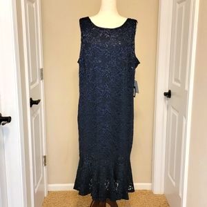 Marina, NWT, 22W, Navy Blue, glitter lace, dress